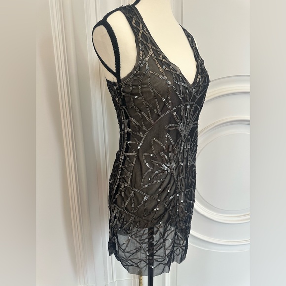 Max Studio Black Sheer Sequin Art Deco/Flapper Mini Dress (Size Small) - Picture 2 of 4